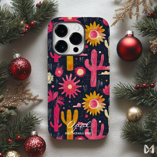 Cacto Ousado e Padrão Floral com Citação do Nome