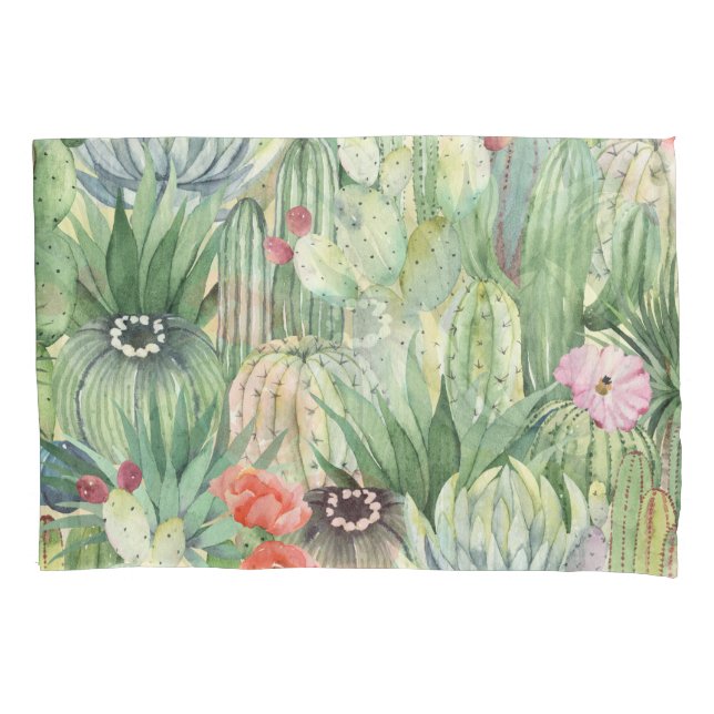 Cactos, suculentes: impressão de aquarela floral. (Frente)