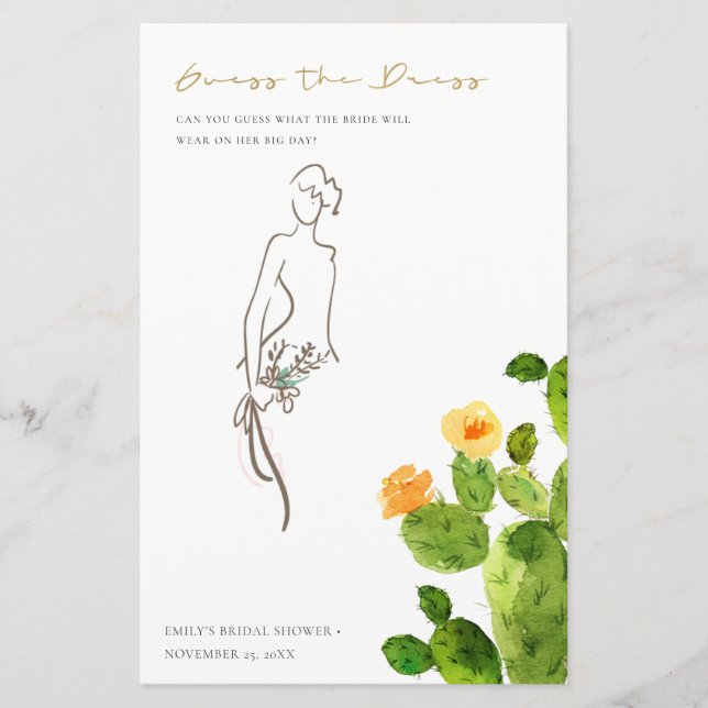 Cactus Floral Adivinha O Jogo Do Chá de panela De  (Frente)