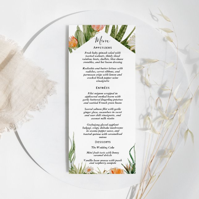 Cactus Floral Desert Wedding Flat Menu (Criador carregado)