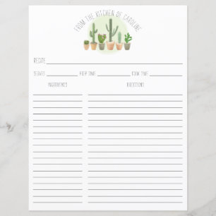 Cactus Plantas Suculentas Cartão de Receita Inserç