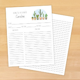 Cactus Plantas Suculentas Cartão de Receita Inserç