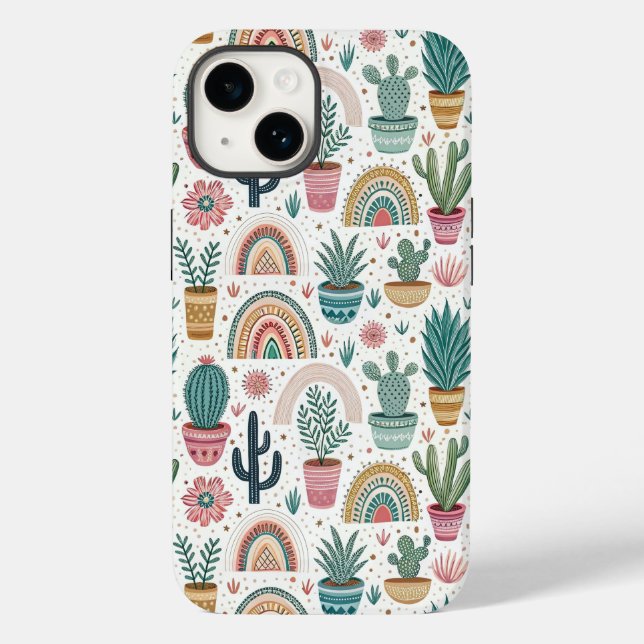 Cactus Pot with Plants, Flowers and Rainbows (Verso)
