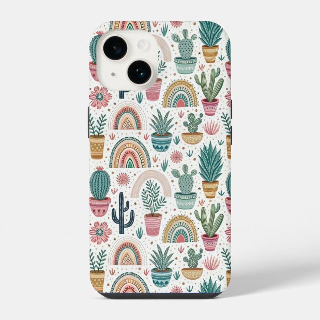 Cactus Pot with Plants, Flowers and Rainbows (Verso)