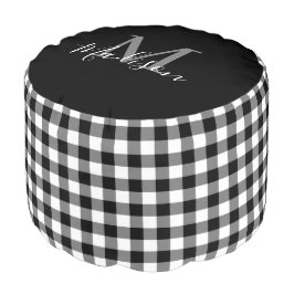 Cadeira Puff Redonda Monograma - Padrão Preto de Gingham Branco