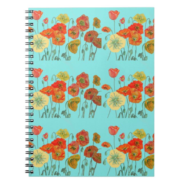 Caderno Aqua Flores Florais Papoula Laranja (Frente)