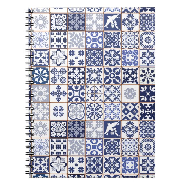Caderno azul bonito com teste padrão de Azulejos (Frente)