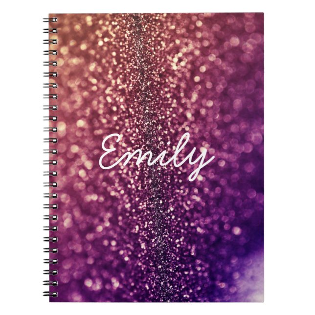 Caderno bling nomeado roxo do brilho de EMILY (Frente)