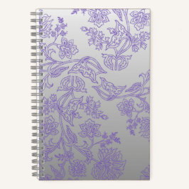 Caderno Cinza com Floral Roxo na Frente e Verso