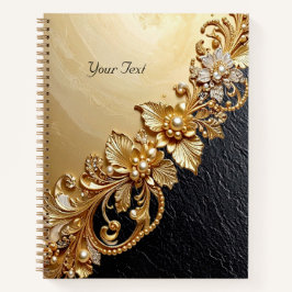 Caderno com Embelezamentos Florais Dourados