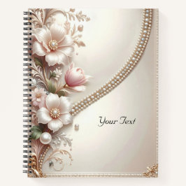 Caderno com Embelezamentos Florais e Pérolas