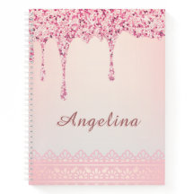 Caderno com Glitter e Drip Glam Rosa Elegante
