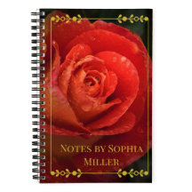 Caderno com Moldura Dourada e Rosa Escura Botânica