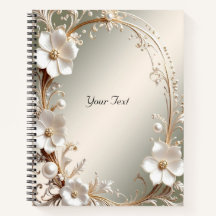Caderno com Moldura Floral Branca Ornamentada