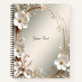 Caderno com Moldura Floral Branca Ornamentada