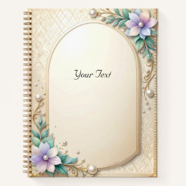 Caderno com Moldura Floral Decorativa com Pérolas