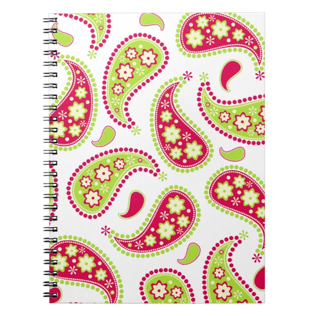 Caderno cor-de-rosa e verde de Paisley (Frente)