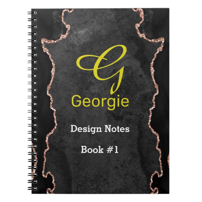 Caderno de Ágata Preto e Dourado Rosa (Frente)