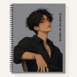 Caderno de Atitude de Anime Boy Trabalhar em Silên