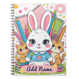 Caderno de Coelhinho Fofo & Gatos – Nome Editável