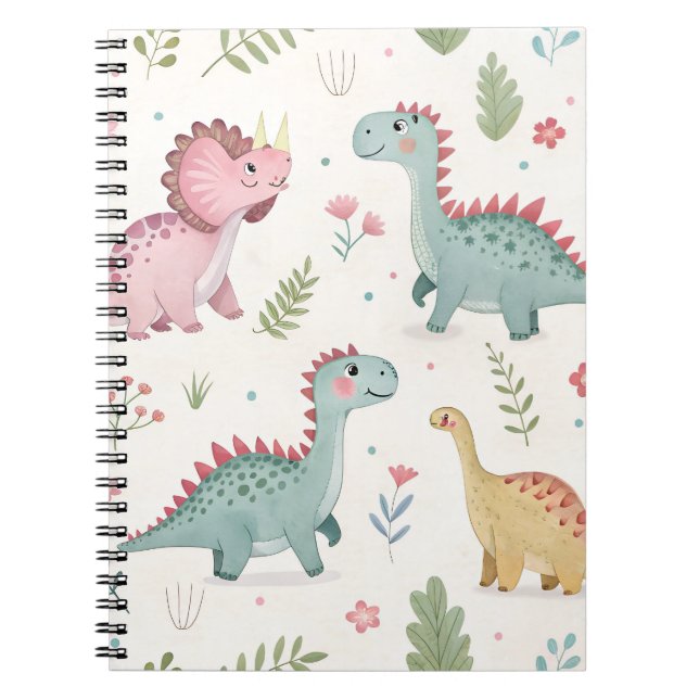 Caderno de Dinossauros em Aquarela Fofo para Crian (Frente)