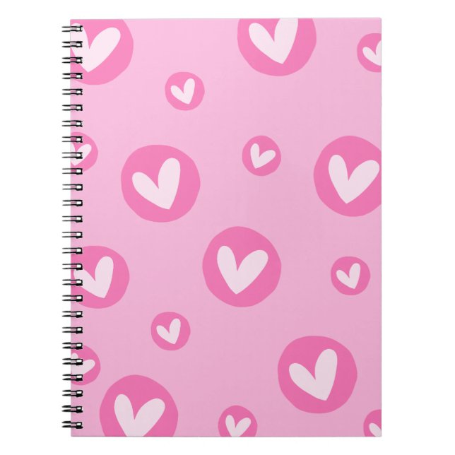 Caderno de Espiral com Padrão de Corações Rosa (Frente)