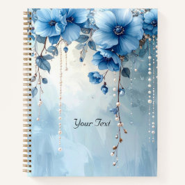 Caderno de Flores Azuis e Pérolas