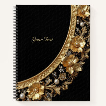 Caderno de Flores Ornamentais Douradas