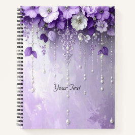 Caderno de Flores Roxas com Pérolas Penduradas