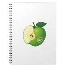 Caderno de fotos em espiral com uma maçã verde