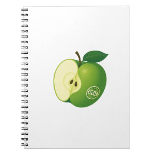 Caderno de fotos em espiral com uma maçã verde