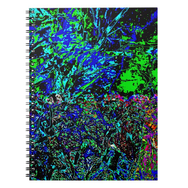 Caderno de fotos espiral abstrato com brilho azul, (Frente)