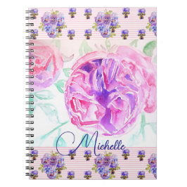Caderno de Meninas Lilás com Rosa Água Rosada Rosa