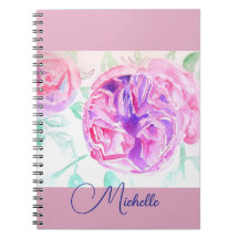 Caderno de Meninas Lilás com Rosa em Aquarela Rosa