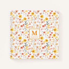 Caderno de Monograma de Aquarela de Flor Silvestre
