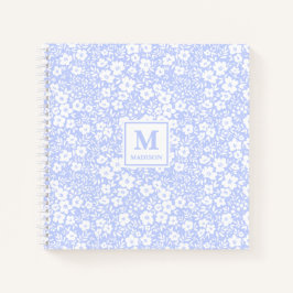Caderno de Monograma Floral Azul Diário