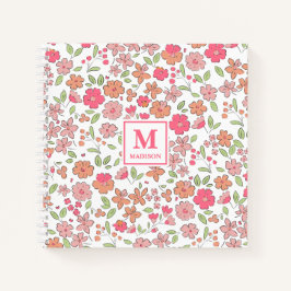 Caderno de Monograma Floral Rosa Diário