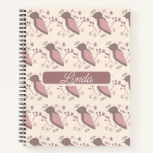 Caderno de Notas Nome Rosa Baixo Pássaros Boêmios
