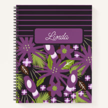 Caderno de Notas Padrão Roxo Silenciado de Aves da