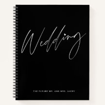 Caderno de planejamento de casamento preto e branc