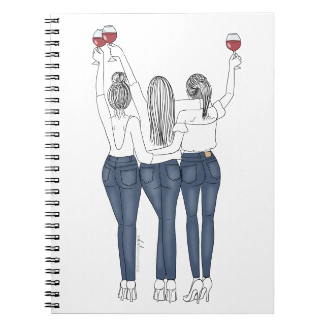 Caderno Desenho Amigas com Vinho (Frente)