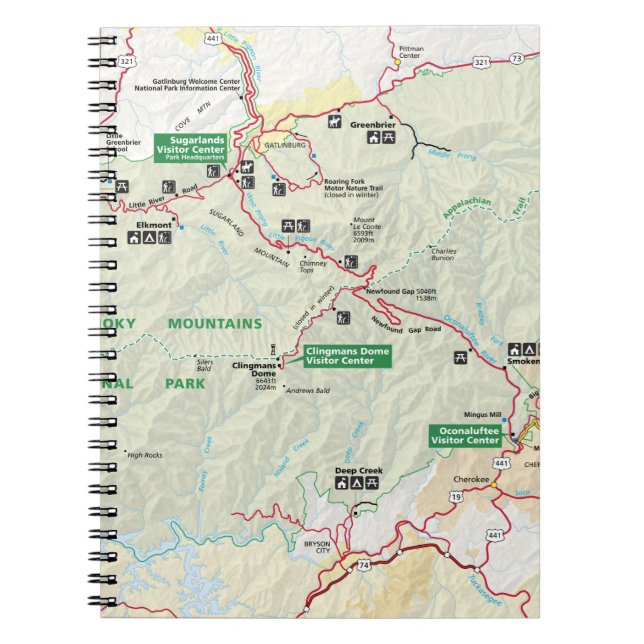 Caderno do mapa de Great Smoky Mountains (Frente)