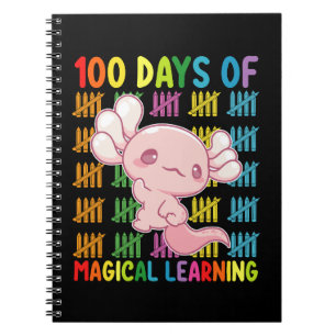 Caderno Espiral 100 Dias De Aprendizado Mágico Escola Axolote