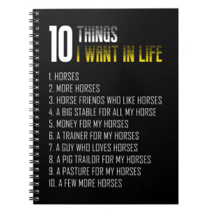Caderno Espiral 10 Coisas Que Quero Na Vida São Cavalos Mais Cava
