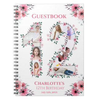 Caderno Espiral 12 Birthday Girl Foto Collage Pink Flower White