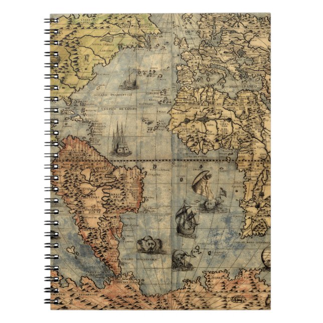 Caderno Espiral 1565 Forlani AntiquevMapa Renascentista Mundial (Frente)