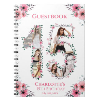 Caderno Espiral 15 Aniversário Fotografia Colagem Rosa Flor Cor-de