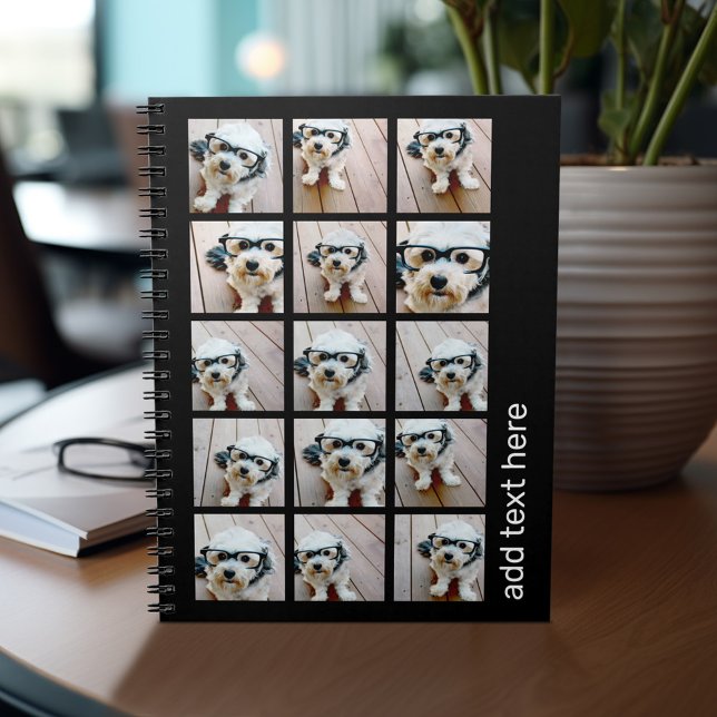 Caderno Espiral 15 Colagem de Fotos com texto san serif - branco p (Personalized notebook with photos and text)