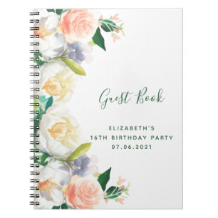 Caderno Espiral 16.º aniversário. Pessegueiro branco floral.