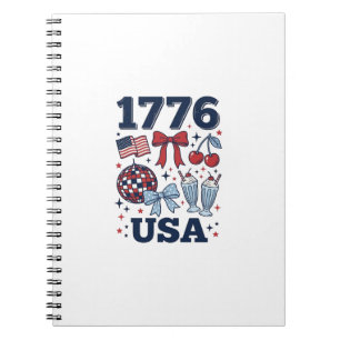 Caderno Espiral 1776 EUA Design Vetorial Patriótico Coquette_1